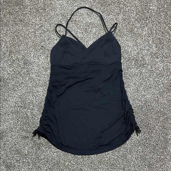lululemon athletica Tops - Lululemon black Ruched Tank Top built in bra strappy back size 6